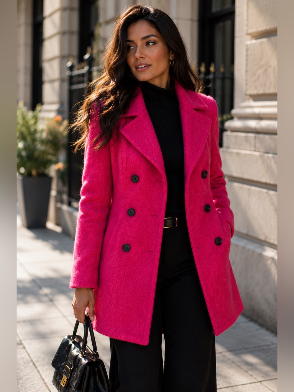 Pink Tartan Fuchsia Brushed Statement Peacoat | Canadian Luxury Designer Ptp 17”